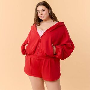 Open Box - Blogilates -  Women's Marshmallow Full Zip Hooded Swe Red
